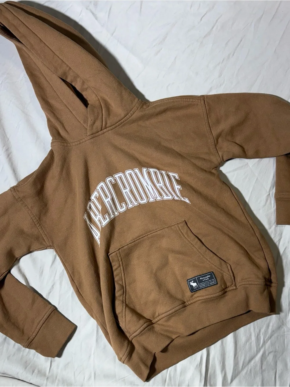 abercrombie kids Brown Crewneck Hoodie with White Arch Logo